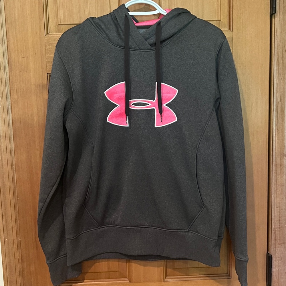 Under Armour Charcoal Hoodie with Vibrant Pink Emblem